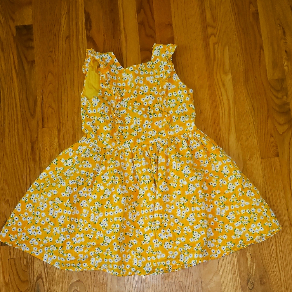 Yellow Floral Kids Dress, Girls Large (10-12)